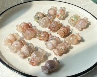 Caramelle di cristallo di agata di fiori naturali, mini sculture di dolci di caramelle di cristallo, pietra tascabile, cristallo intagliato, pietre di cristallo di fiori di ciliegio