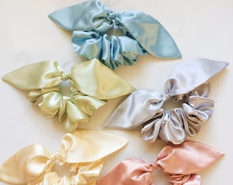 Bow Scrunchies - Satin Knoten Schleife Haargummis - 21 Farben Haargummi elastisch Accessoires Scrunchy handgefertigt in Brisbane Australien