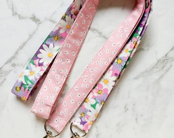 Lanyard, rosa Blumenstoff Hals-Lanyards ID-Schlüsselanhänger, handgemacht in Brisbane Australien