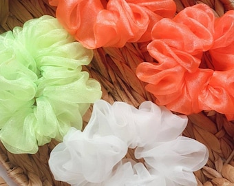 Helle Chiffon Haargummis / orange grün weiß beschwingte klassische Haargummis / Haargummi / elastisches Haargummi / handgemacht in Brisbane