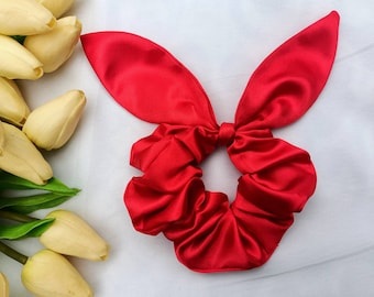 Handmade red knot bow hair Scrunchie. Red Scrunchie, Bow Scrunchies, Valentine's Day hair accessories, Handmade in Brisbane Australia