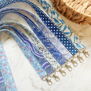 Lanyard, blue fabric neck Lanyards/ cute floral ID badge key holder/ handmade in Brisbane Australia