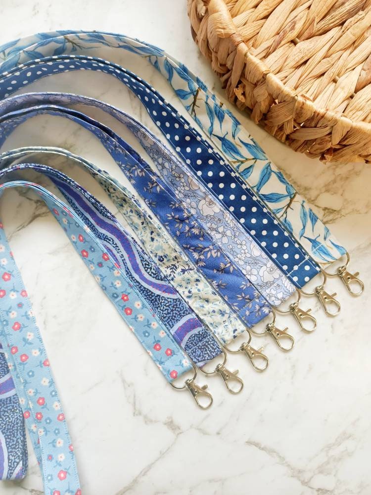 Lanyard, blue fabric neck Lanyards/ cute floral ID badge key holder/ handmade in Brisbane Australia