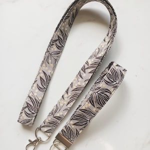 Lanyard / key fob handmade grey fabric neck lanyard,  floral Lanyards, ID badge holder, handmade in Brisbane Australia