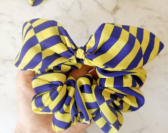 Scrunchie - knot bow Scrunchies - yellow navy mini hair tie elastic accessories Scrunchy - Handmade in Brisbane Australia