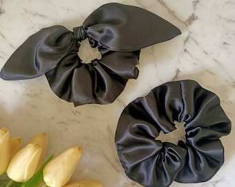 Scrunchie - schwarze Satin Schleife Haargummis - Haargummi elastisch Accessoires - Handgefertigt in Brisbane Australien