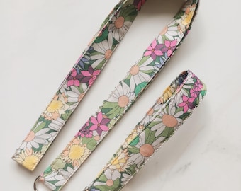Floral Fabric Lanyard with Key Fob, Handmade Neck ID Badge Holder