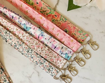 Lanyard, cute pink fabric neck lanyards, floral ID Badge key holder/ handmade in Brisbane Australia