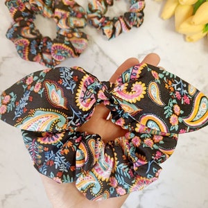 Scrunchie - black floral hair bow Scrunchies - mini hair tie elastic accessories Scrunchy - handmade in Brisbane Australia