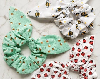Bunny Ohren Scrunchies - Buzzy Biene & Marienkäfer Scrunchie - Haargummi elastisches Zubehör - Handmade in Brisbane Australia