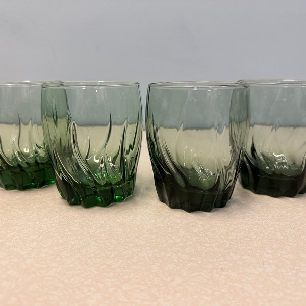 Anchor Hocking Central Park Ivy Green Lowball Rocks Glasses, Set of 4, Vintage Green Glassware, 1970’s Green Glass Double Old Fashioned Glas