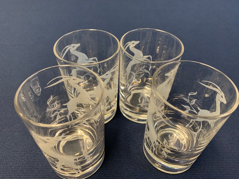 Vintage Midcentury Gazelle Juice Glasses Set of 4 Leaping Gazelle