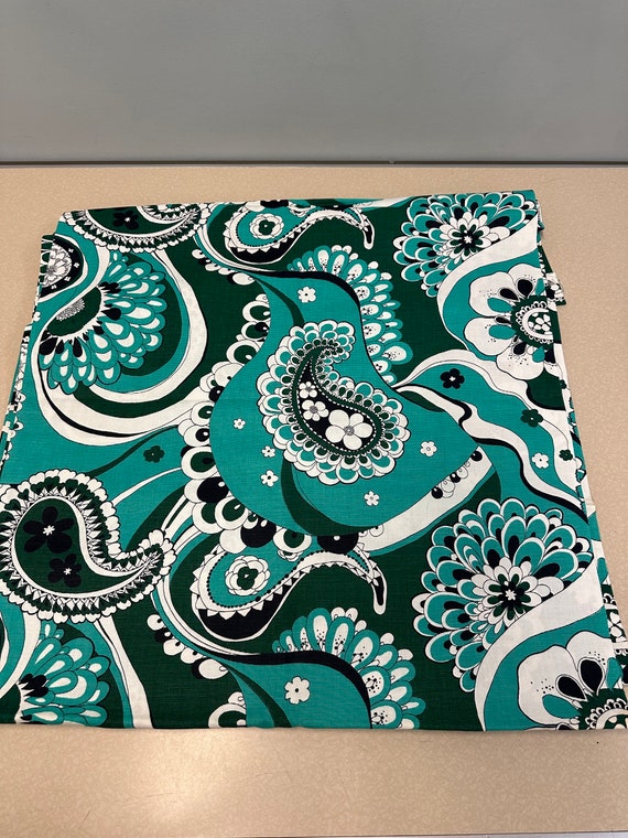 Vintage Teal & Green Large Print Paisey Pattern Print Fabric, 4
