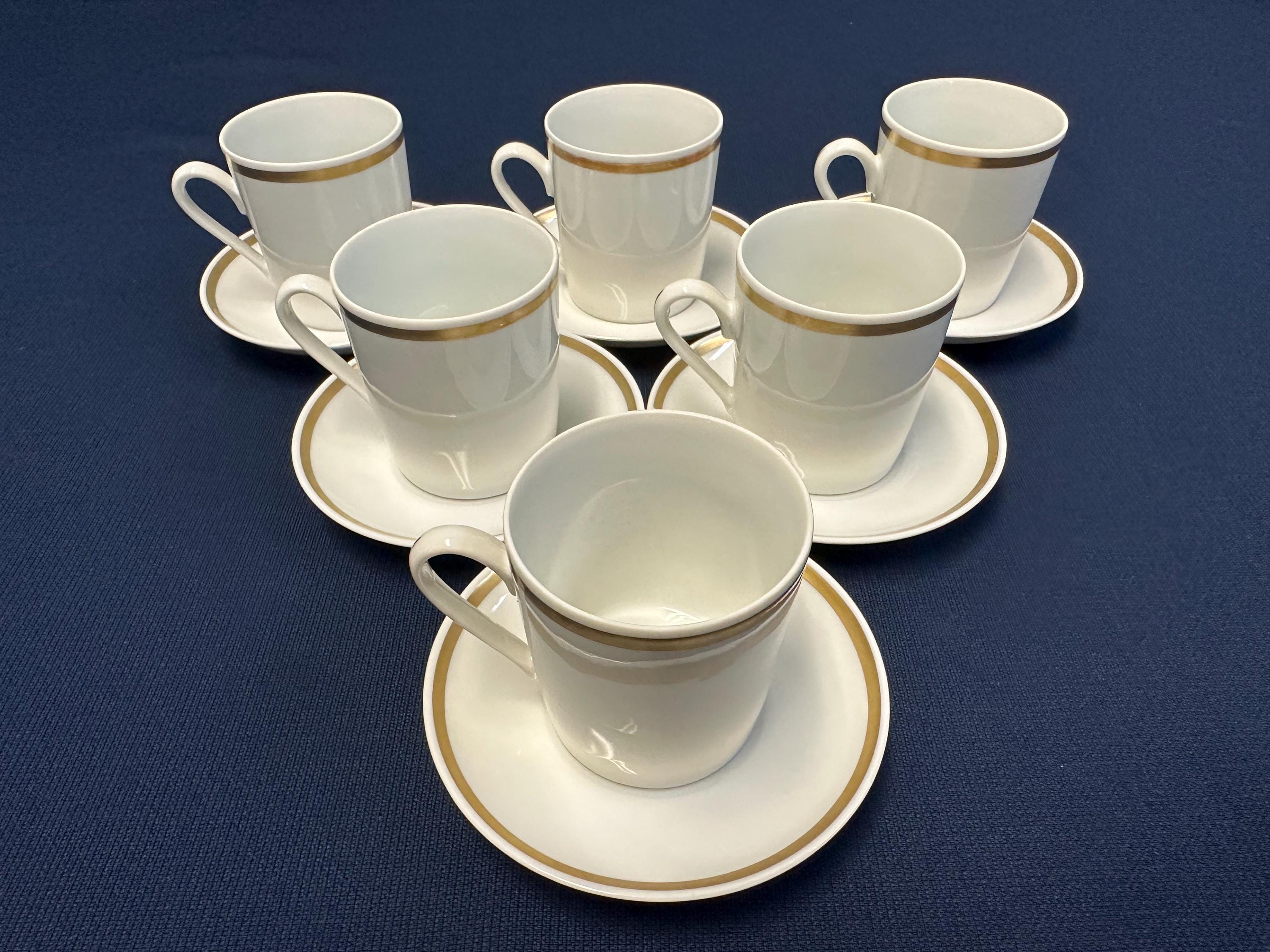 Weiße Porzellan-Demitasse-Set (8-teilig) – Espressotassen Mit Goldrand, Inkl. Untertassen, 75 Ml