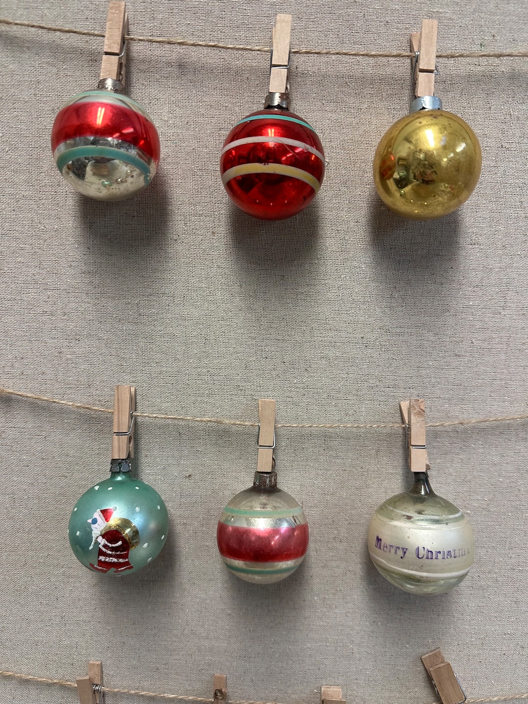 Vintage Small Glass Christmas Ornaments Set of 6 Striped Painted