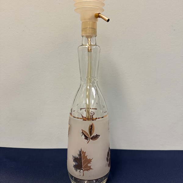 MCM Gold Leaf Decanter w/ Pump Dispenser, Arrow Vodka Gold Leaves Pattern Bottle Decanter Dispenser, Matches Libby Gold Leaves Pattern