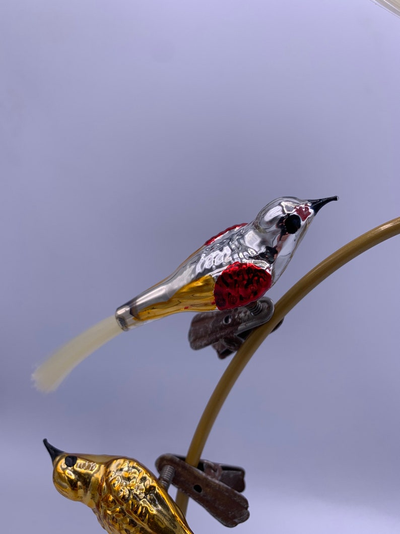 Vintage Mercury Glass Clip on Bird Ornaments Blown Glass Bird Ornaments