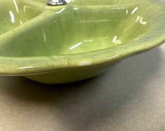1960 Lane & Co Pottery Divided Nut Dish - Light Green W/ Brown