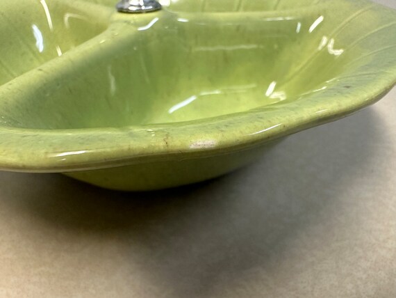 1960 Lane & Co Pottery Divided Nut Dish - Light Green W/ Brown