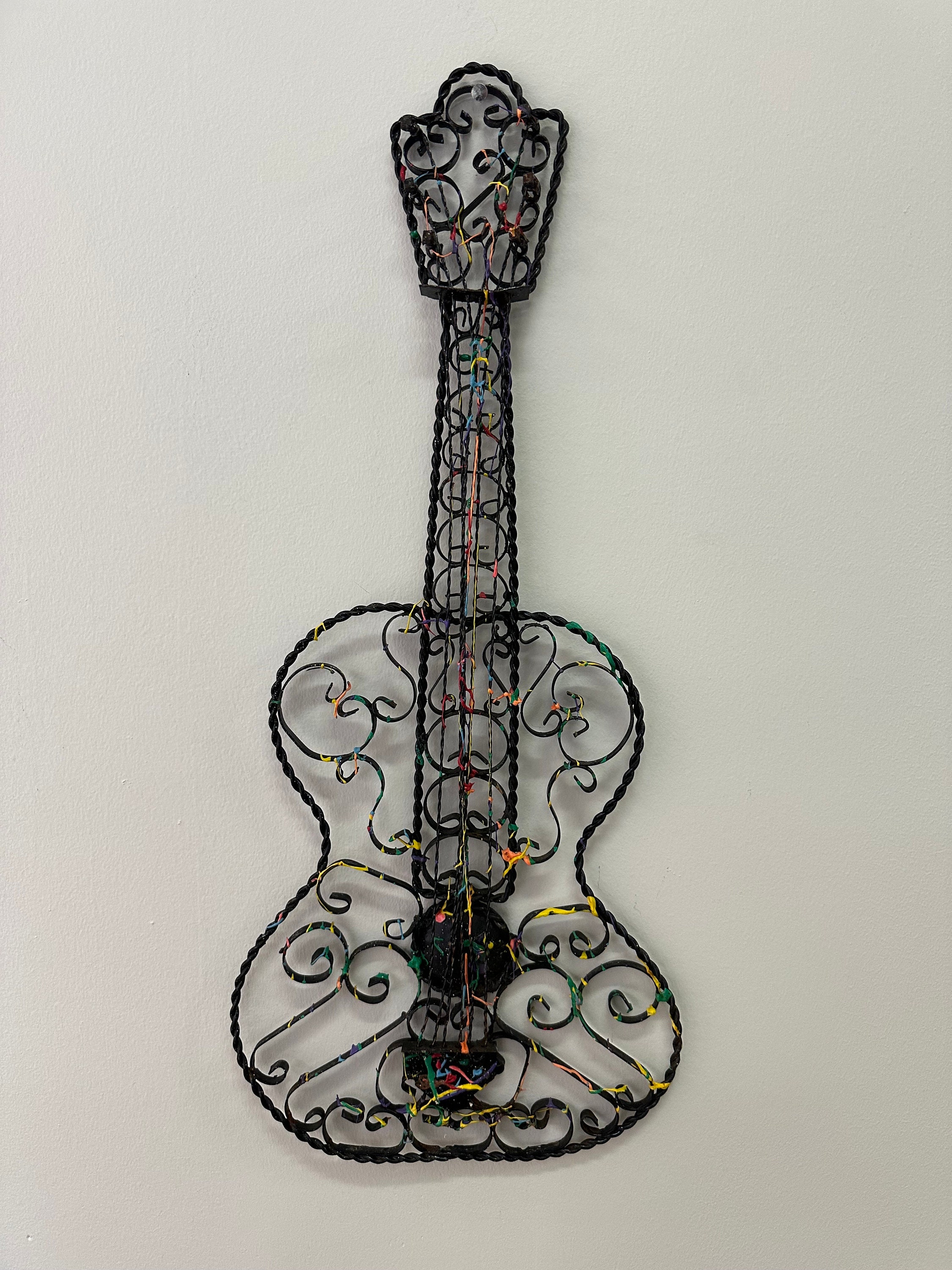 Vintage Metal Guitar Wall Art, MCM Wrought Iron Guitar W Vintage Metal Guitar Wall Art, MCM Wrought Iron Guitar W