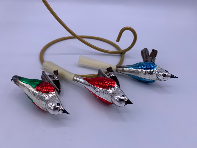 Vintage Mercury Glass Clip on Bird Ornaments Blown Glass Etsy