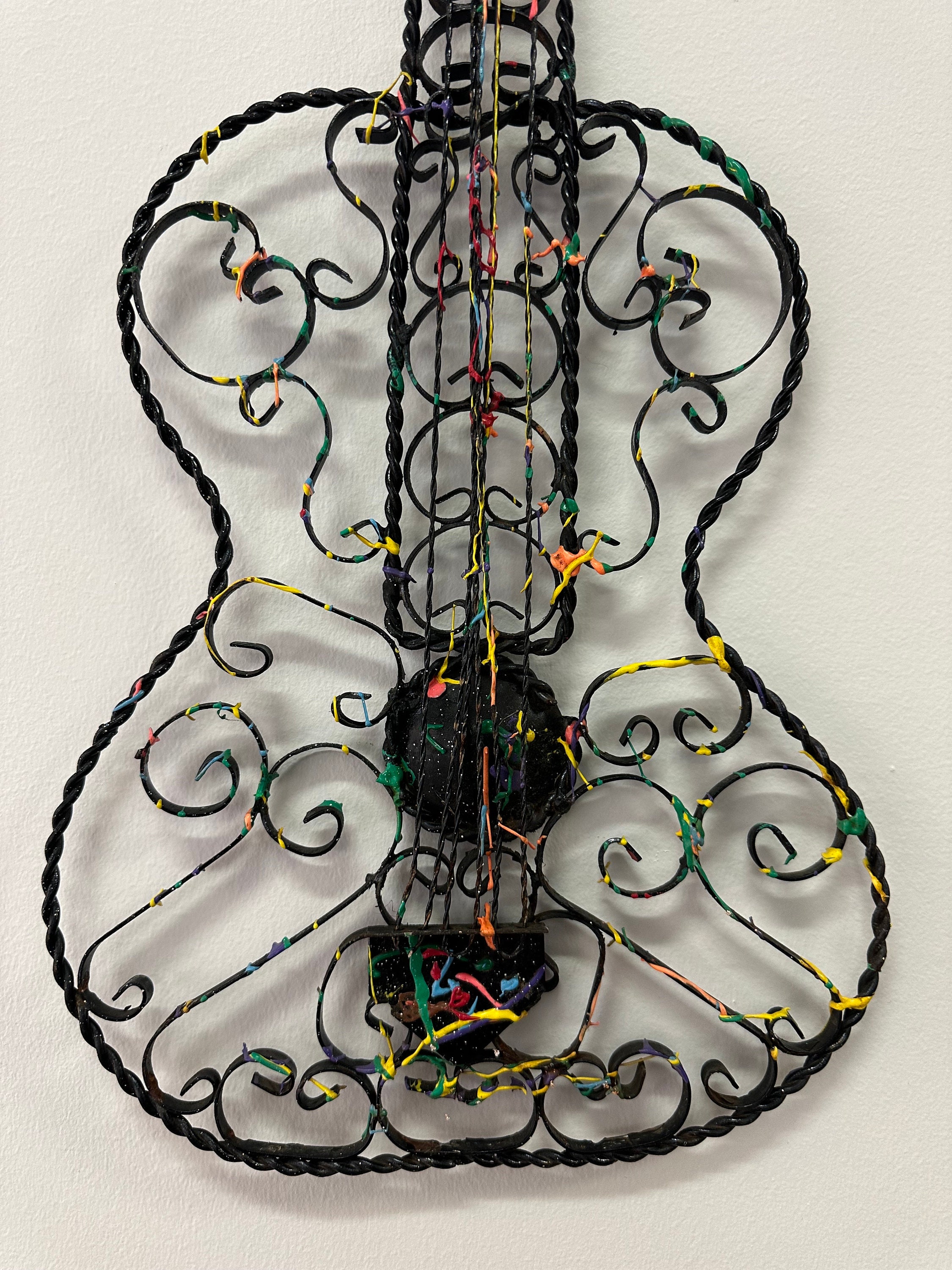Vintage Metal Guitar Wall Art, MCM Wrought Iron Guitar W