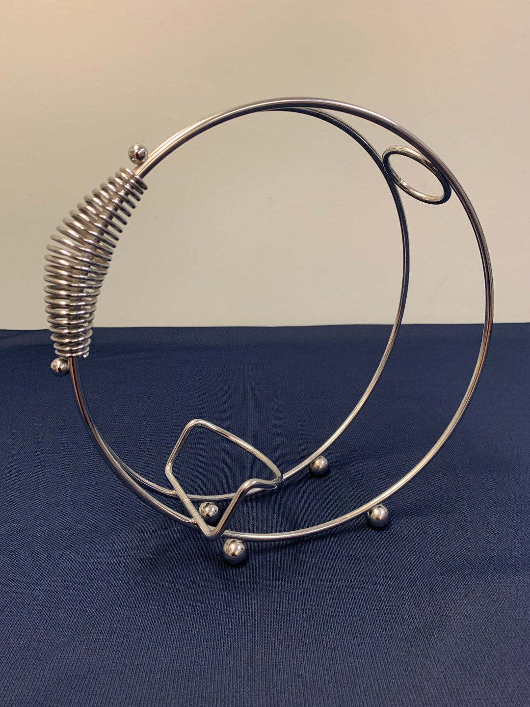 MCM Circular Coiled Chrome Wire Wine Bottle Caddy Pourer Vintage