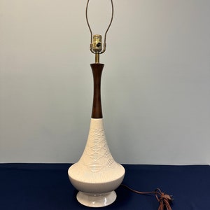 Vintage Danish Modern Table Lamp, MCM Wood & Porcelain Table Lamp