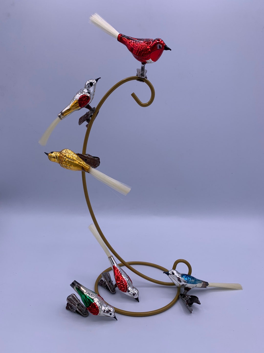 Vintage Mercury Glass Clip on Bird Ornaments Blown Glass Bird Ornaments