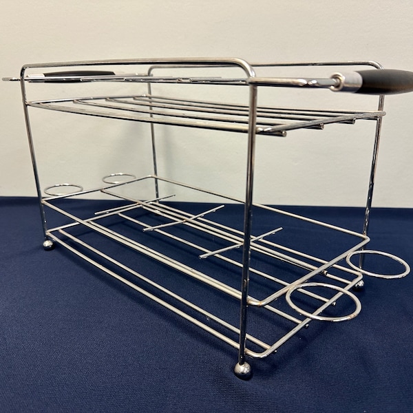 MCM Two Tier Barware Caddy, PLEASE READ, Chrome Wire Glass Caddy, Vintage Barware Caddy - Metal Glasses Holder, mcm Glassware Caddy