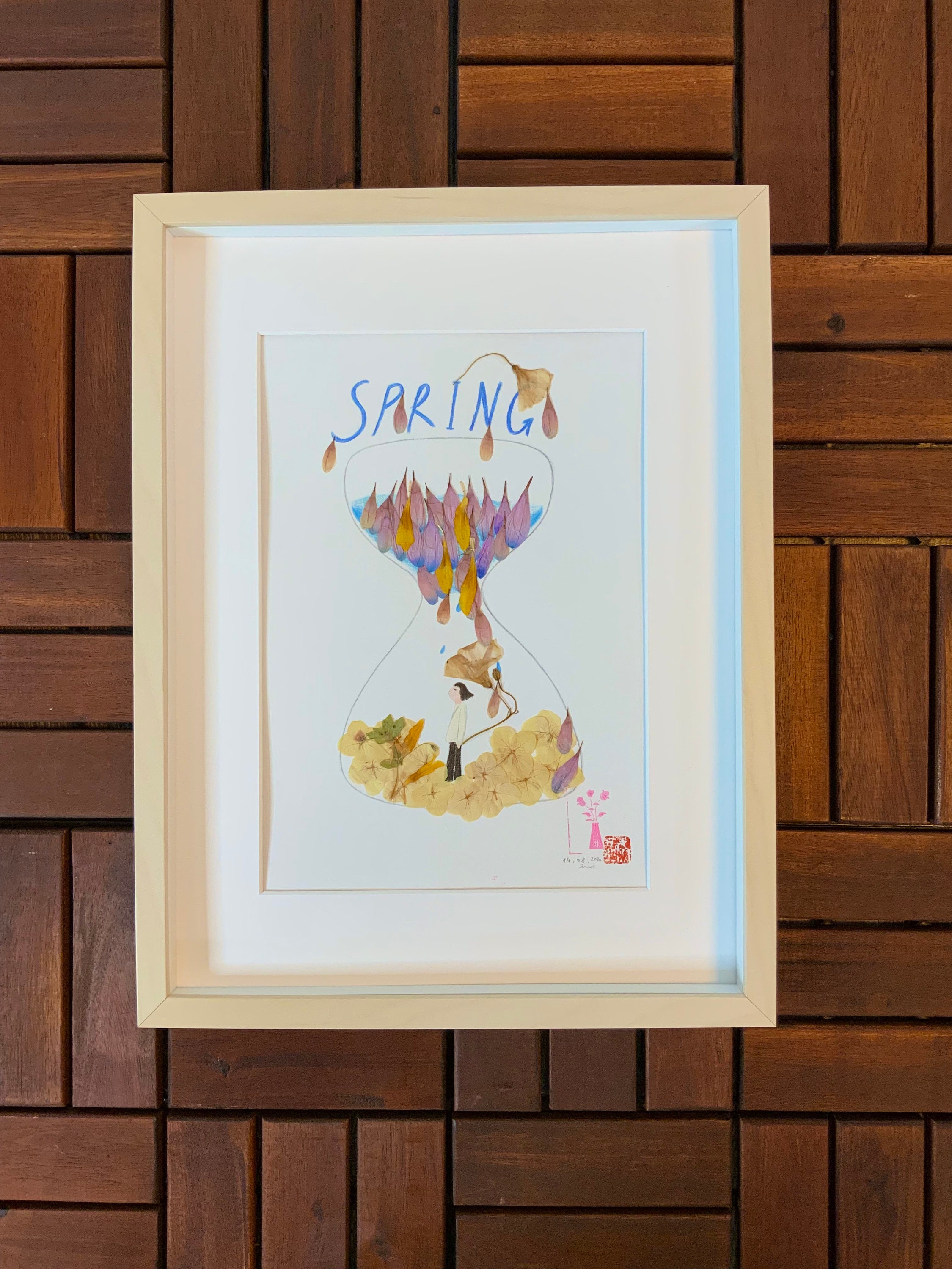 La Saison Des Contes I Herbier Fleurs Séchées Encadréesi Dessin Crayons de Couleurs Murale Art Décor