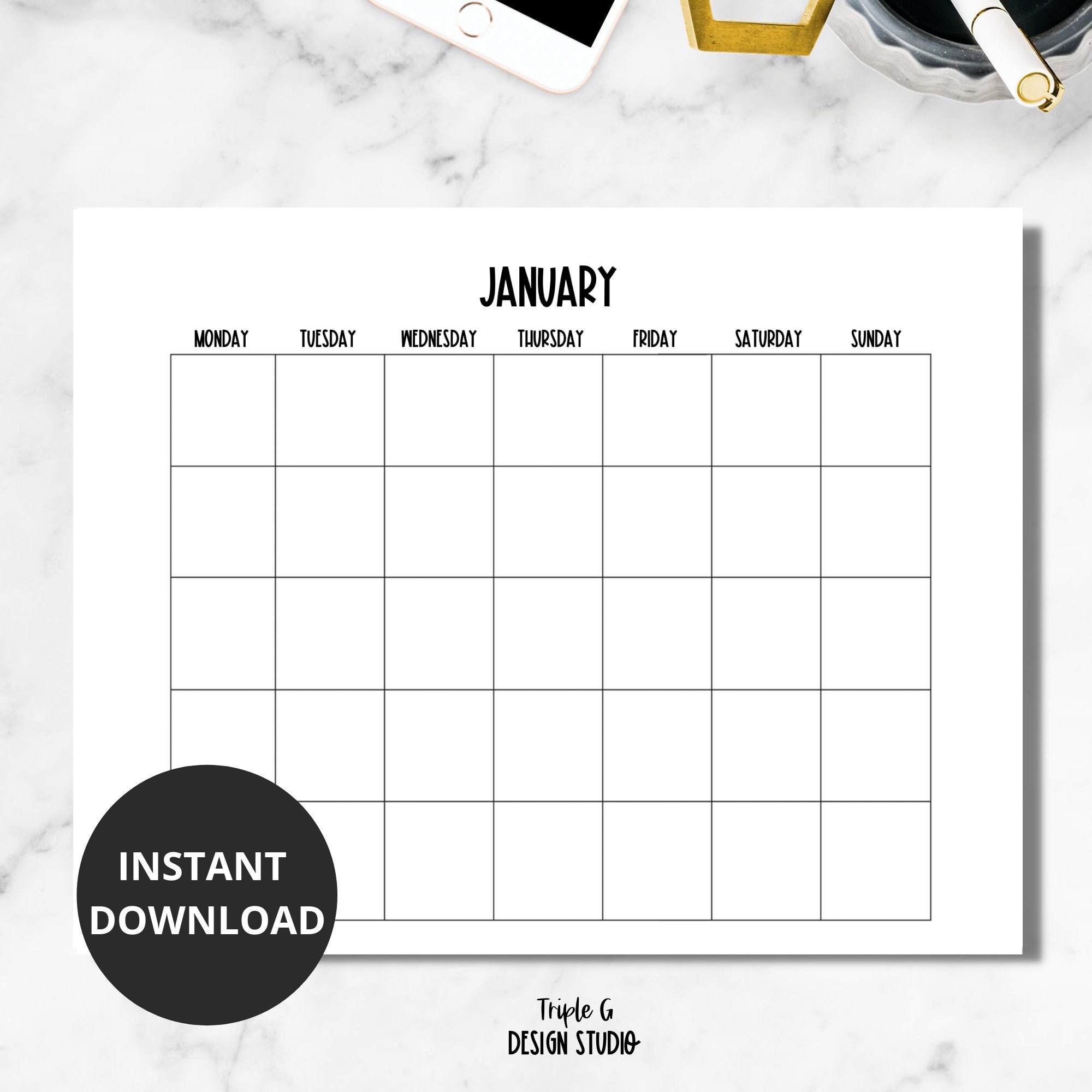 printable monthly calendar undated monthly calendar blank etsy