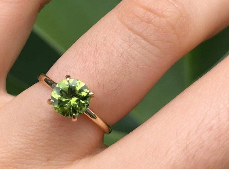 Natural Peridot Silver Girls Ring 925 Sterling Silver Stylish Girls Ring Engagement Ring August Birthstone Ring Round Cut Gemstone Ring