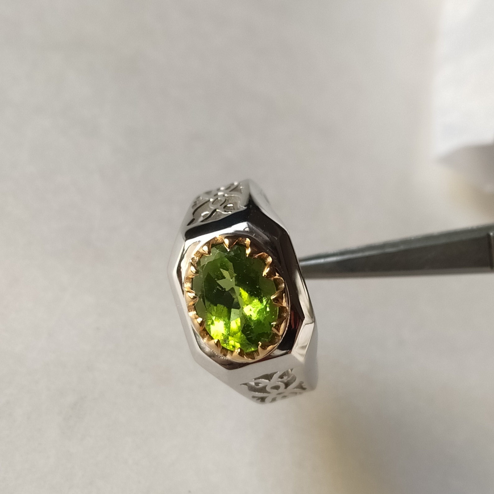 Natural Peridot Silver Mens Ring/ 925 Sterling Silver Gold Etsy