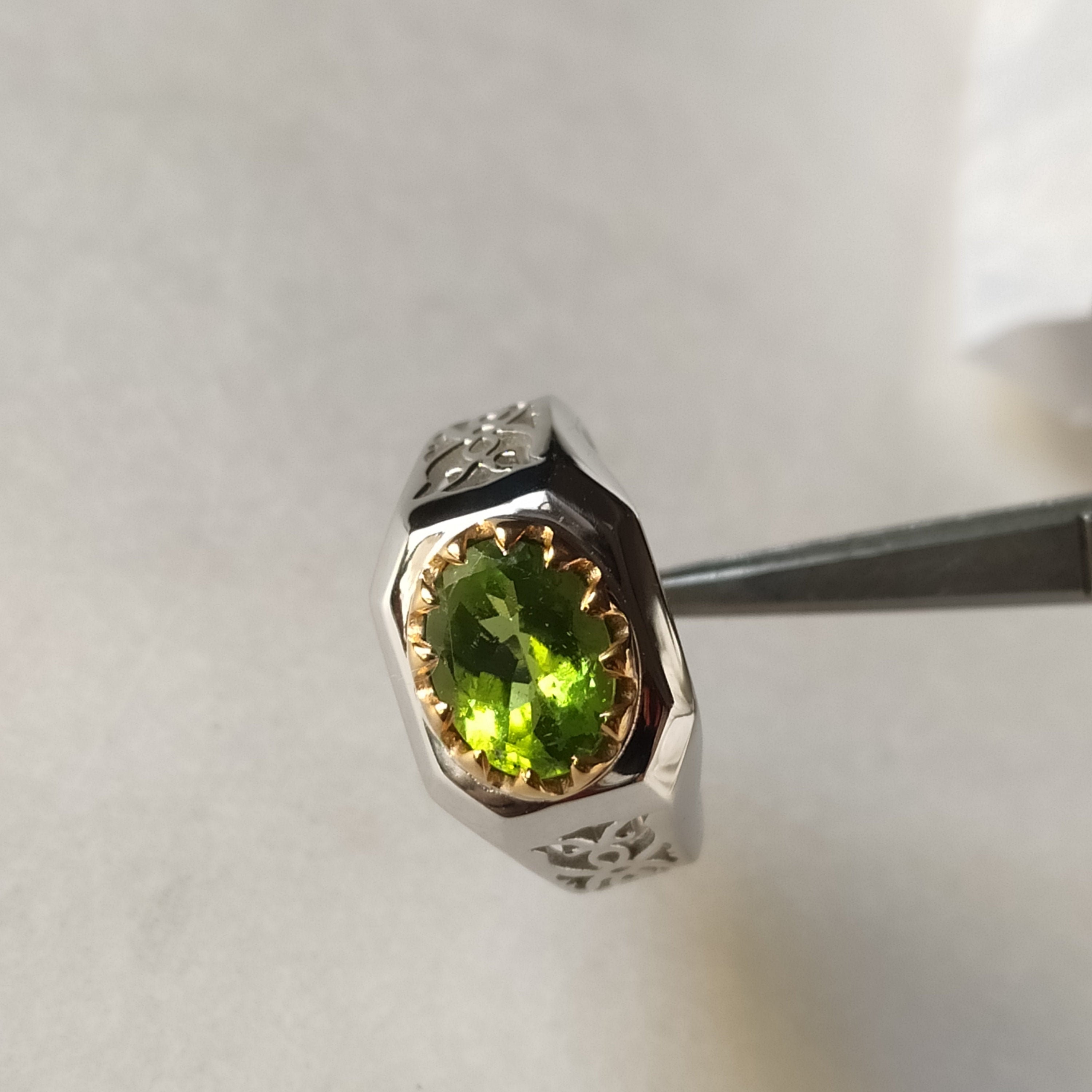 Natural Peridot Silver Mens Ring/ 925 Sterling Silver Gold Etsy