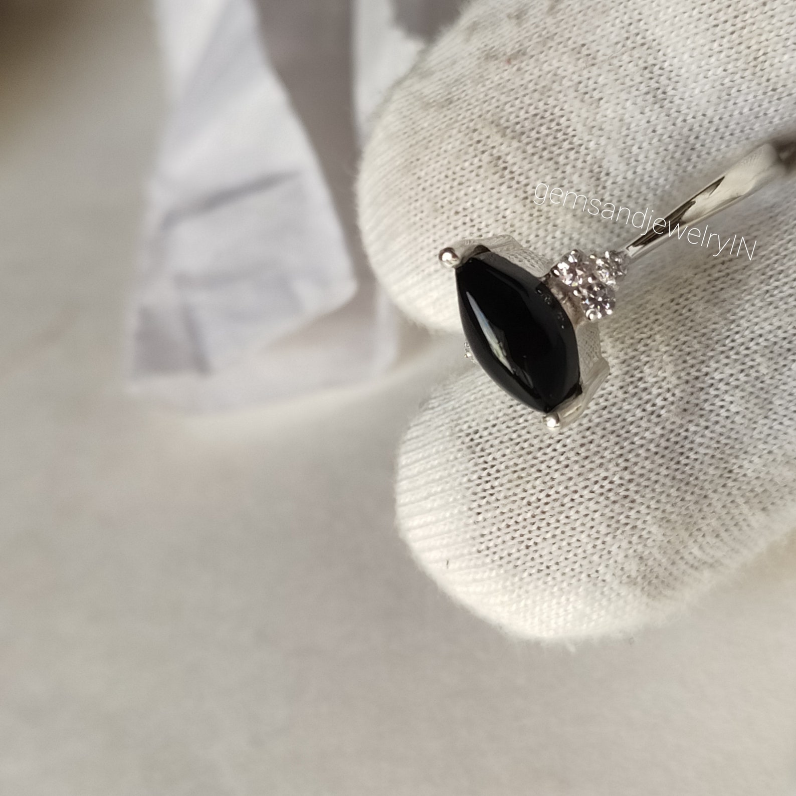 Natural Black Onyx Marquise Cabochon Ring 925 Sterling | Etsy