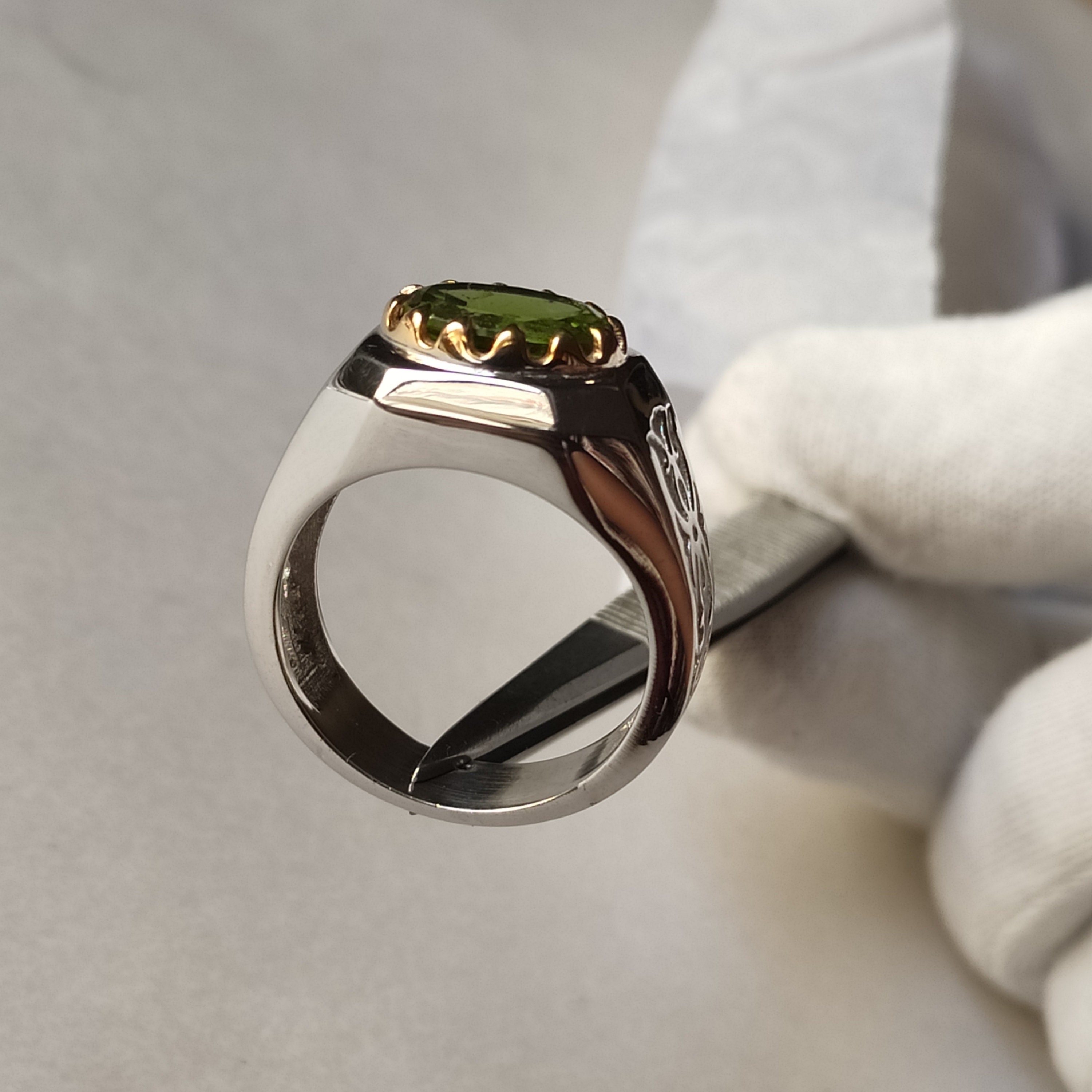 Natural Peridot Silver Mens Ring/ 925 Sterling Silver Gold Etsy