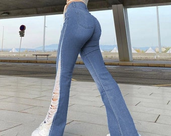 Y2K High Waist Pants Slit Skinny Trousers - Etsy