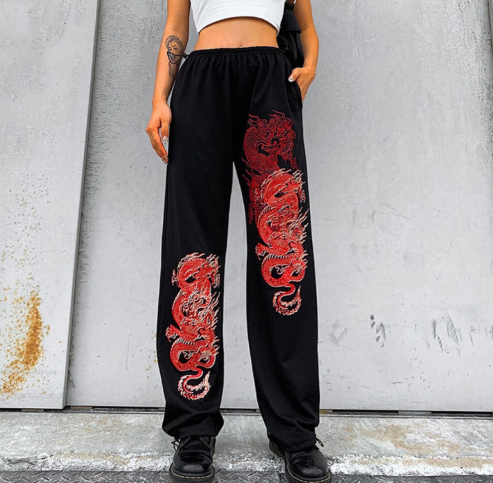 Y2K Dragon Print Loose Sweatpants Hip Hop Style High Waist | Etsy