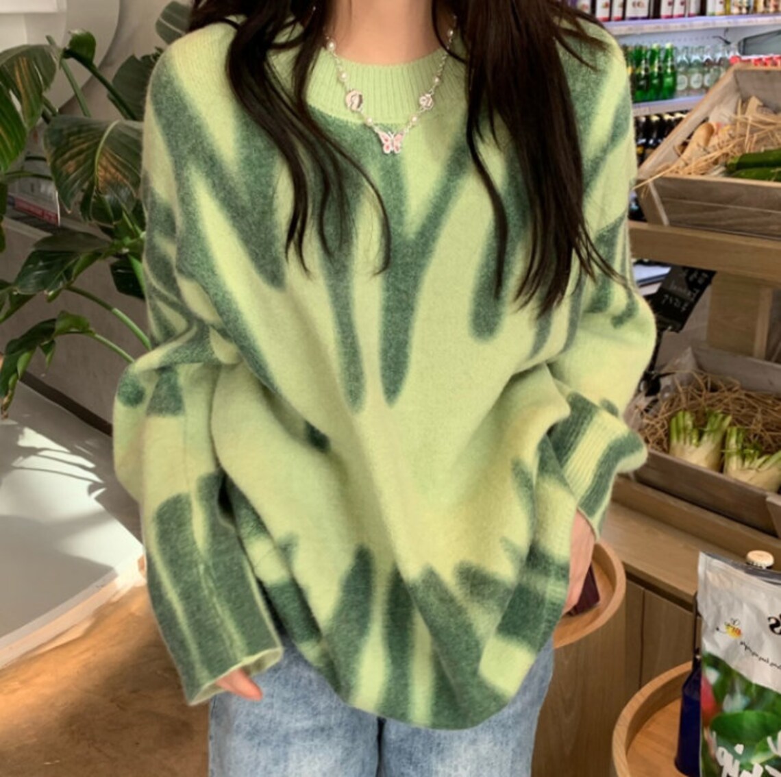 Y2K Knitted Green Vintage Sweater Oversize Winter Long Etsy