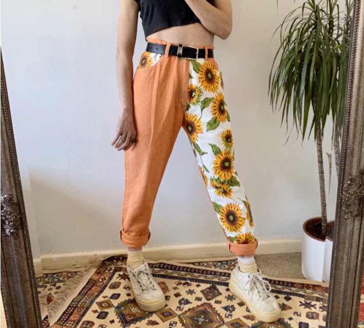 Y2K Sunflower Printed Women Pant Autumn Winter Trouser Etsy