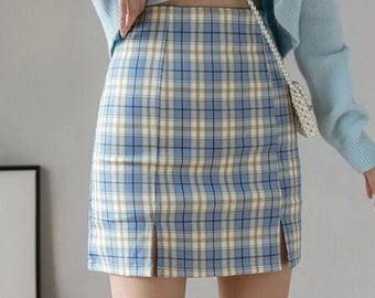 High Waist Plaid Pencil Skirt , Vintage Women Tight Skirt / Free Shipping