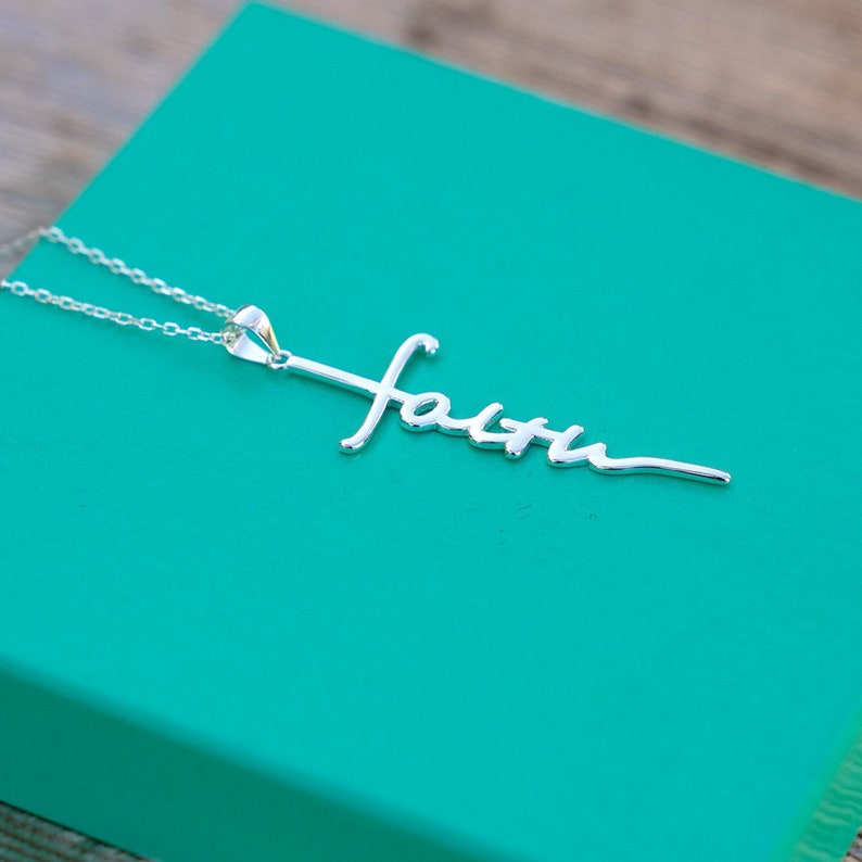 Faith Necklace Faith Pendant Necklace Christian Gifts Dainty Cross Necklace Blessed Jewelry Silver Necklace Baptism Necklace Communion Gift 