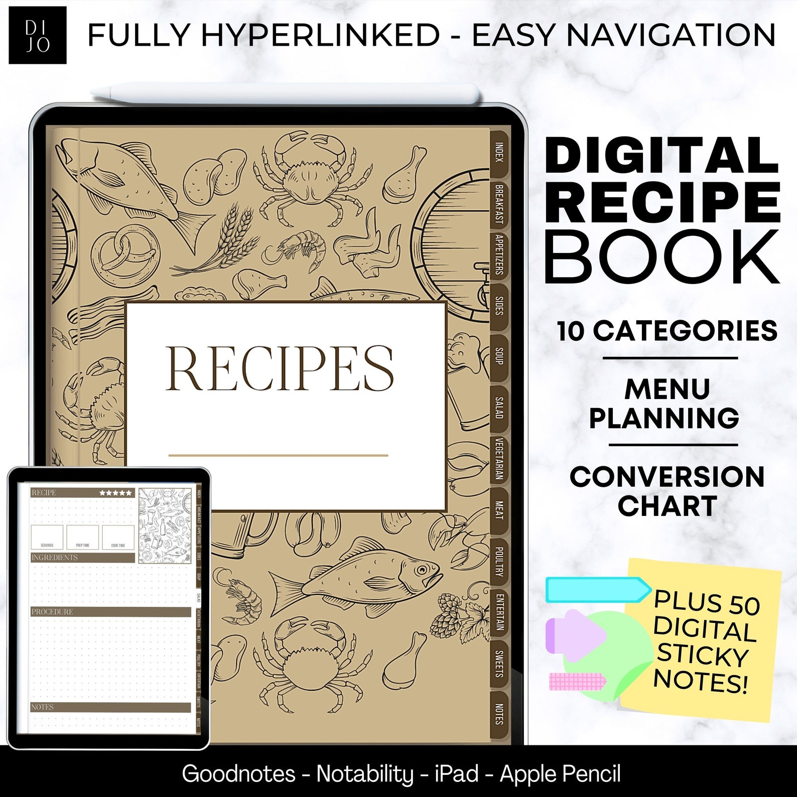 Digital Recipe Book Digital Cookbook Template Goodnotes Etsy Digital Recipe Book Digital Cookbook Template Goodnotes Etsy