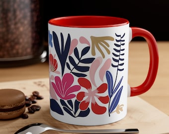 Floral Coffee Mug 11oz Botanical Print Ceramic Cup for Tea and Coffee Lovers