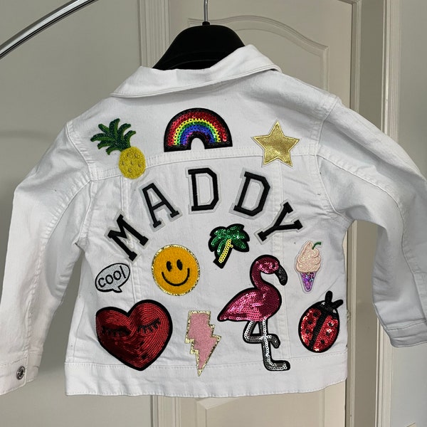 Personalized Denim Jacket | Baby/Toddler | Unisex | Custom Name | Patches | Cheerful | Unique Gift