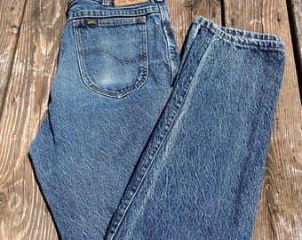 Vintage 80s 90s Lee Riders High Waisted Jeans Tapered Leg Blue Denim Size 32x32