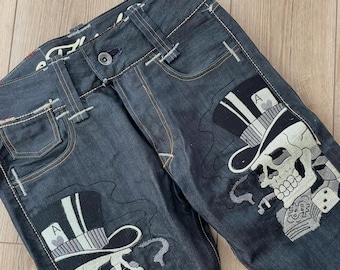 Vintage Y2K Ed Hardy bestickter Totenkopf Jeans 30x32 NWOT Gerades Bein Dunkle Waschung