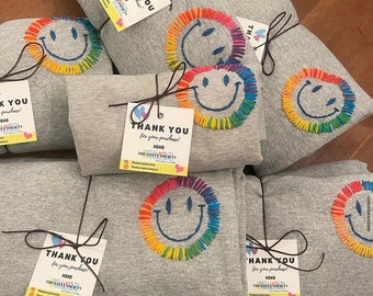 Custom Kid’s Crewneck sweatshirt with Hand Embroidered Smiley | Unisex | Hand Stitched | Smile | Personalized