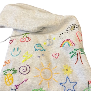 Custom Hand-Embroidered DOODLE Sweatshirt | Made to Order | One of A Kind | Hooded Sweatshirt | Unisex  | Sweater | Unique | Hand Stitched